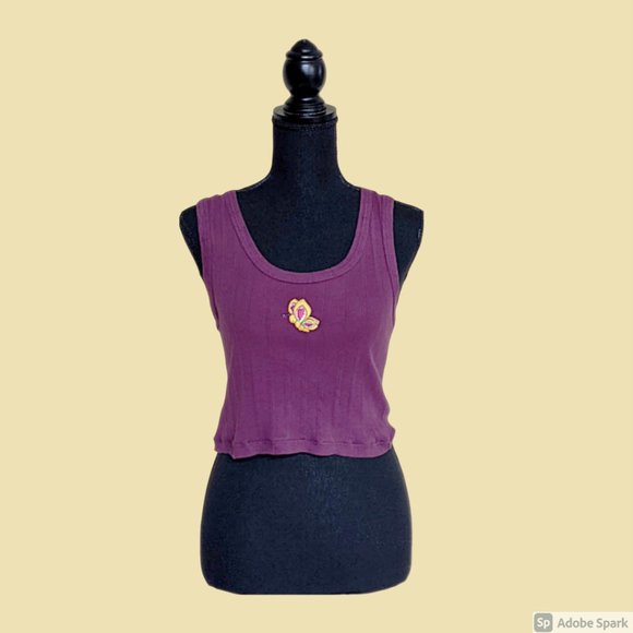 Vintage Tops - Vintage purple butterfly crop top size XL